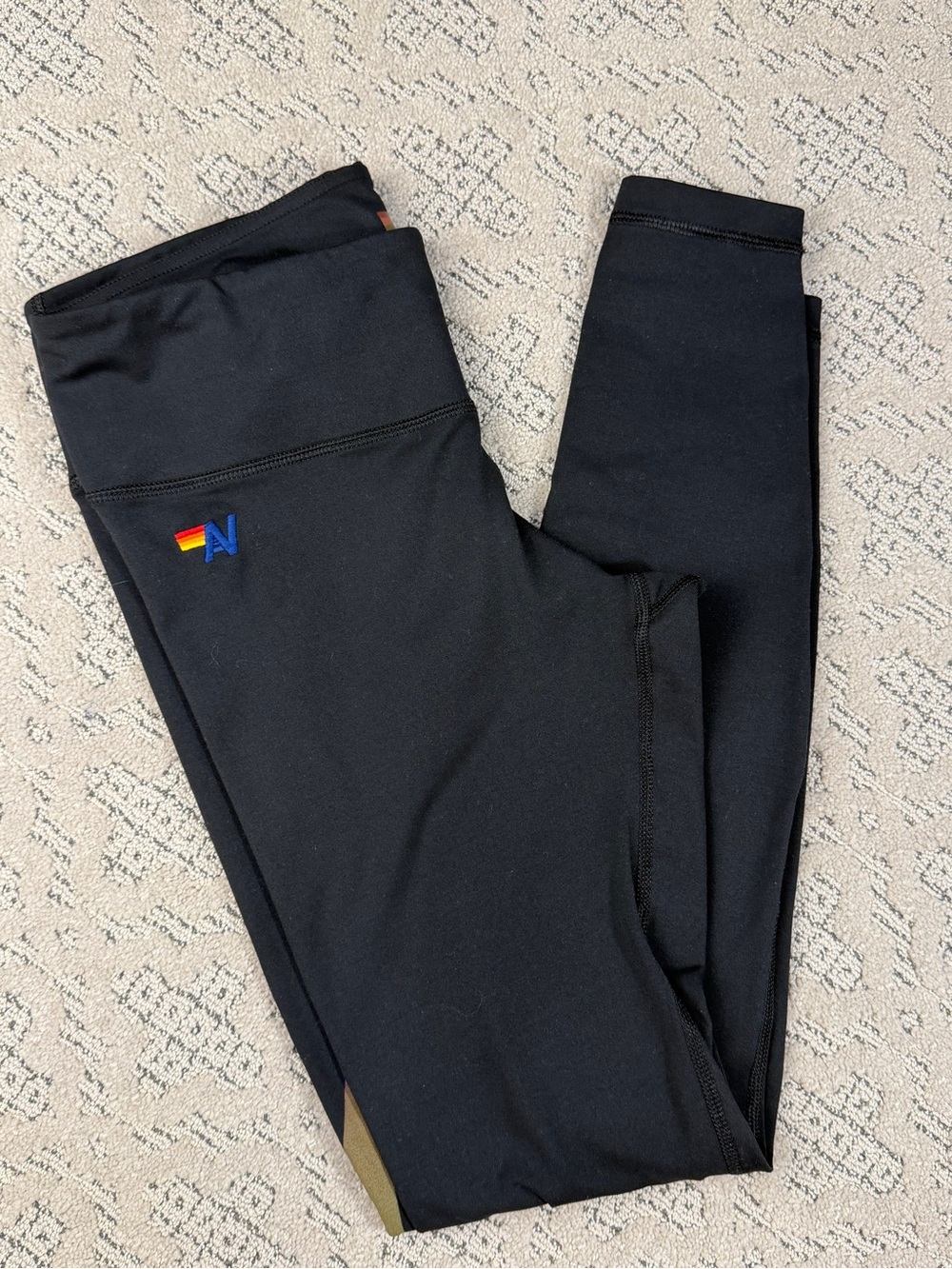 Aviator Nation Black Leggings with Rainbow N Logo